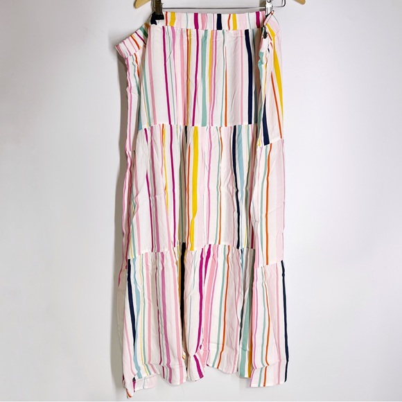 ELOQUII Rainbow Tiered Maxi Skirt With Slit Pull On Elastic Waist Colorful - Picture 6 of 9